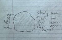 "Медленно движущийся шар из плоти, поглощающий мусор возле воды." Концепт-арт от Bay 12 Games.